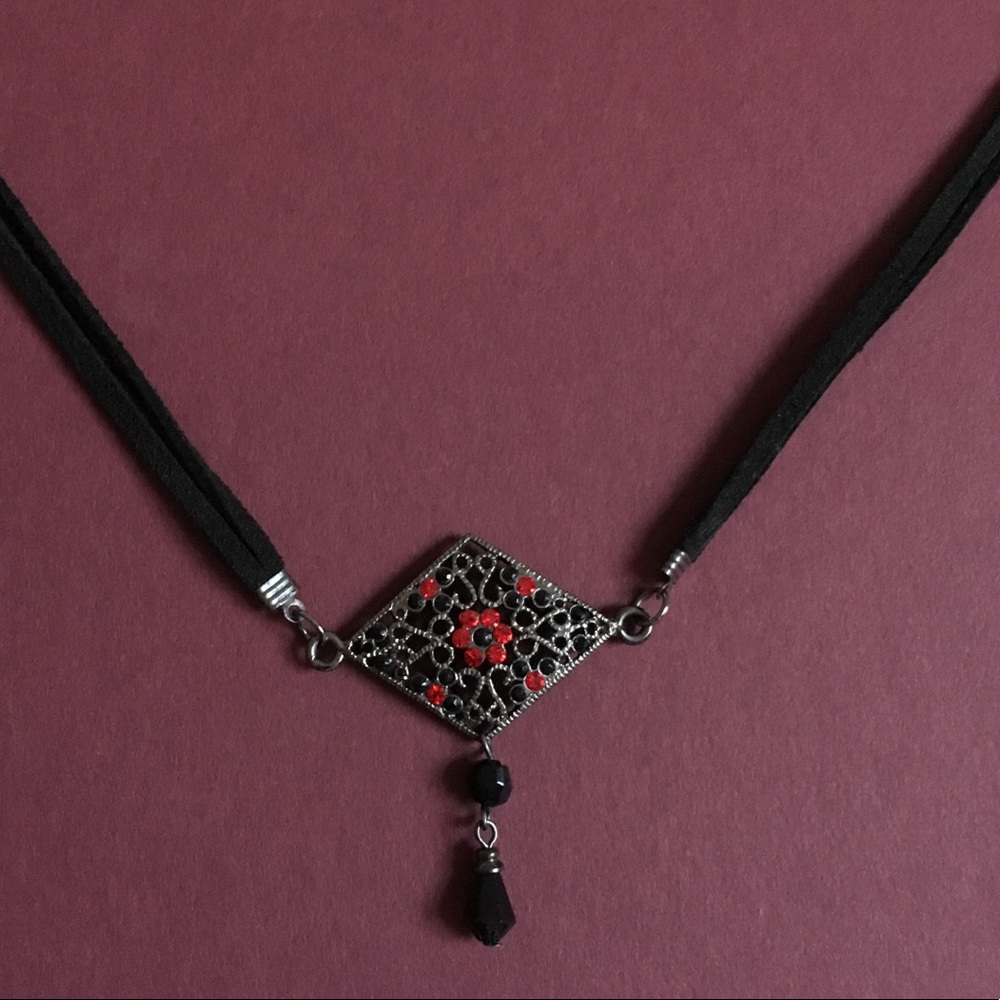 Suede Choker with Beaded Pendant